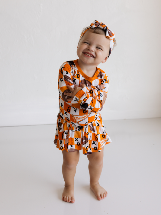 First Down Orange Twirl Dress With Bodysuit