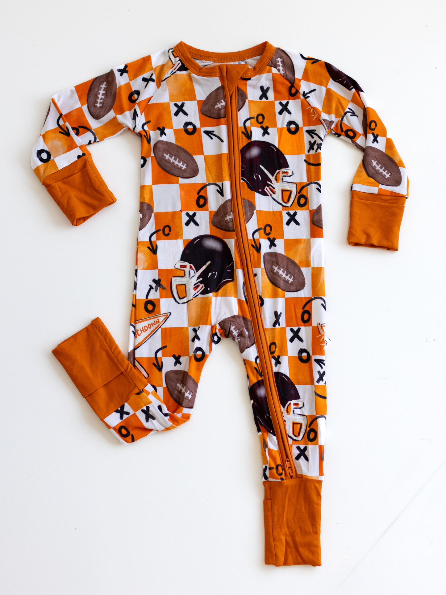 First Down Orange Zipper Romper
