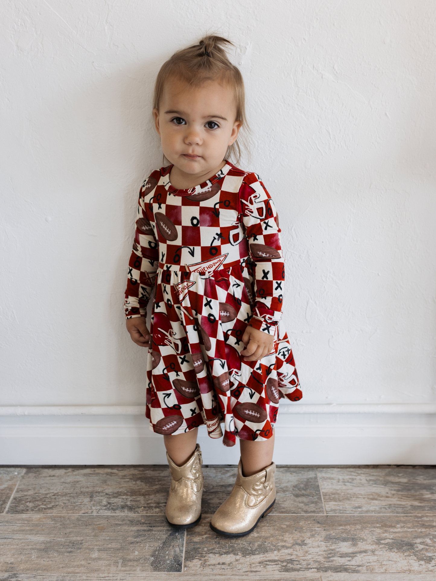 First Down Red Longsleeve Twirl Dress