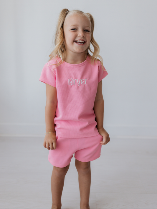 Pink Waffle 2pc Short Set