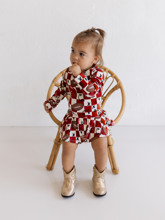 First Down Red Twirl Dress With Bodysuit