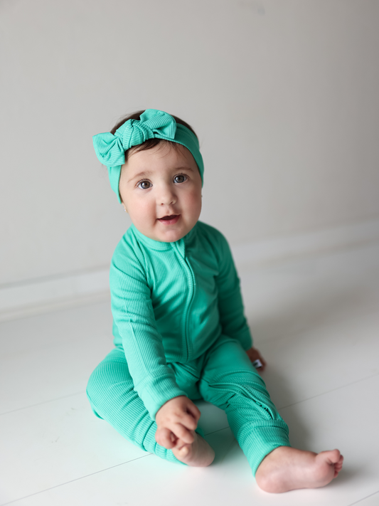 Teal Ribbed Zipper Romper