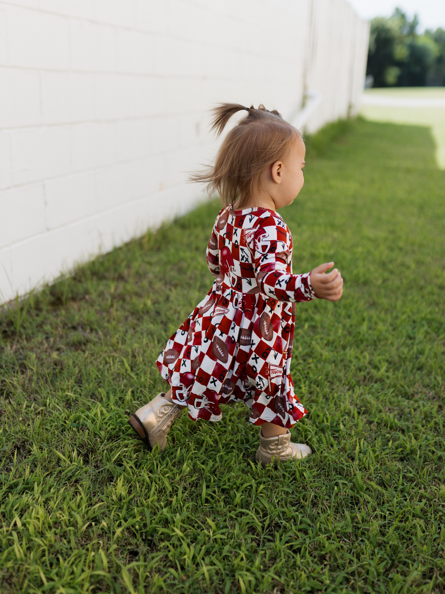 First Down Red Longsleeve Twirl Dress