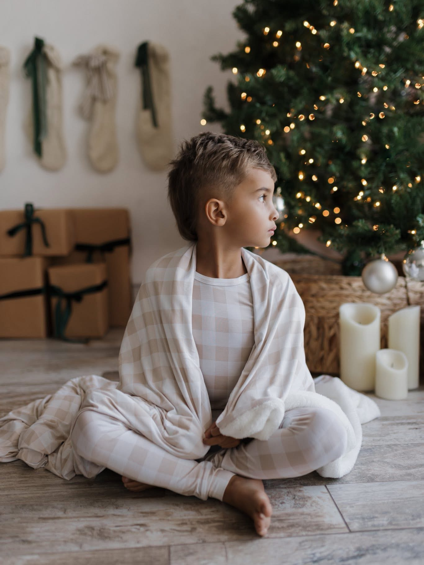 Tan Gingham 2pc PJ Set