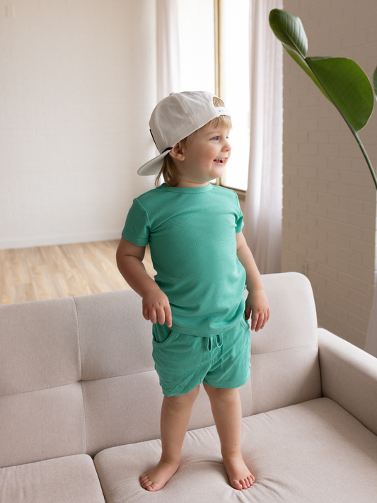 Teal Ribbed 2pc Short Set