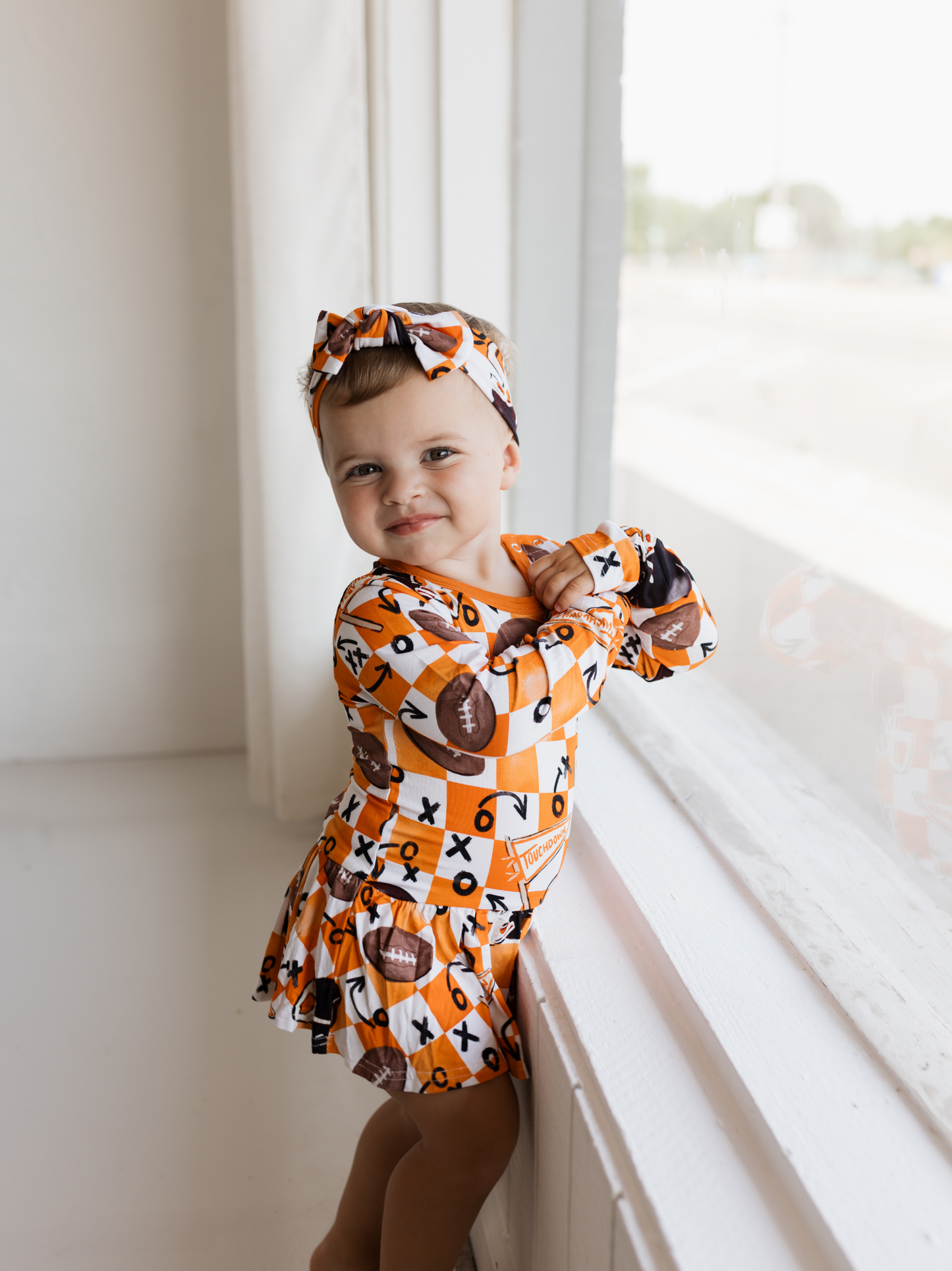 First Down Orange Twirl Dress With Bodysuit
