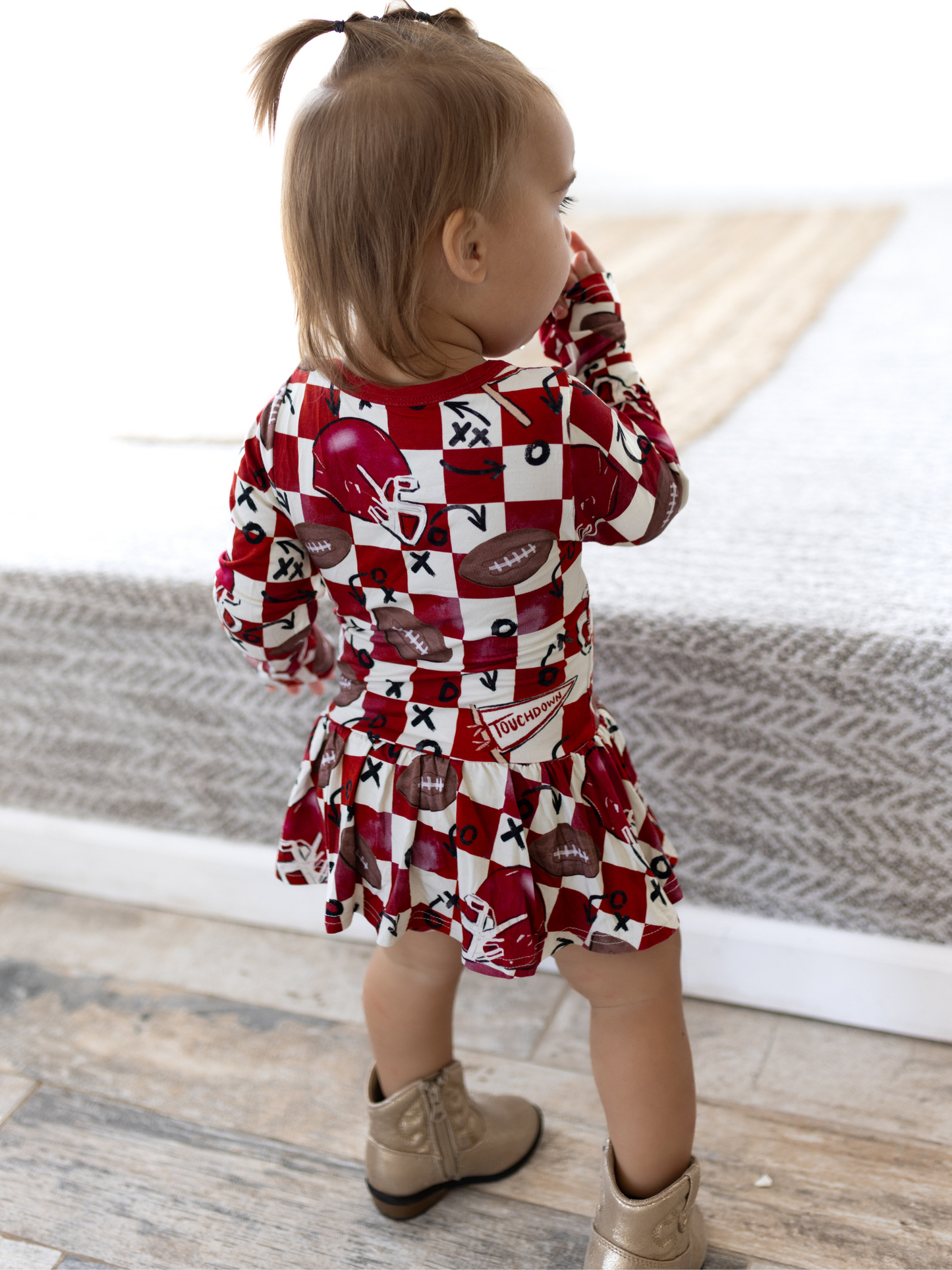 First Down Red Twirl Dress With Bodysuit