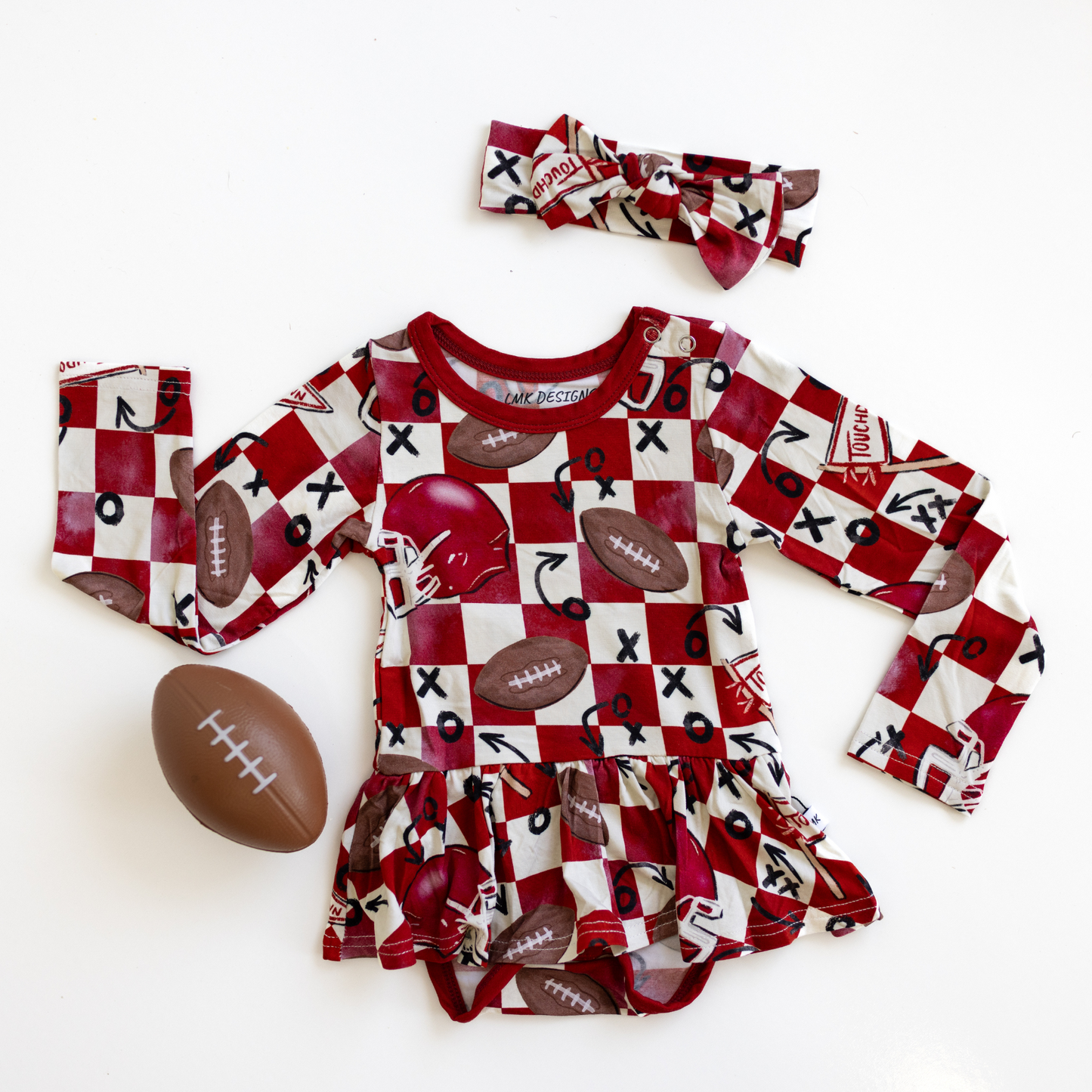 First Down Red Twirl Dress With Bodysuit
