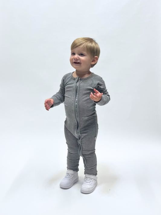 Ribbed Heather Grey Zipper Romper