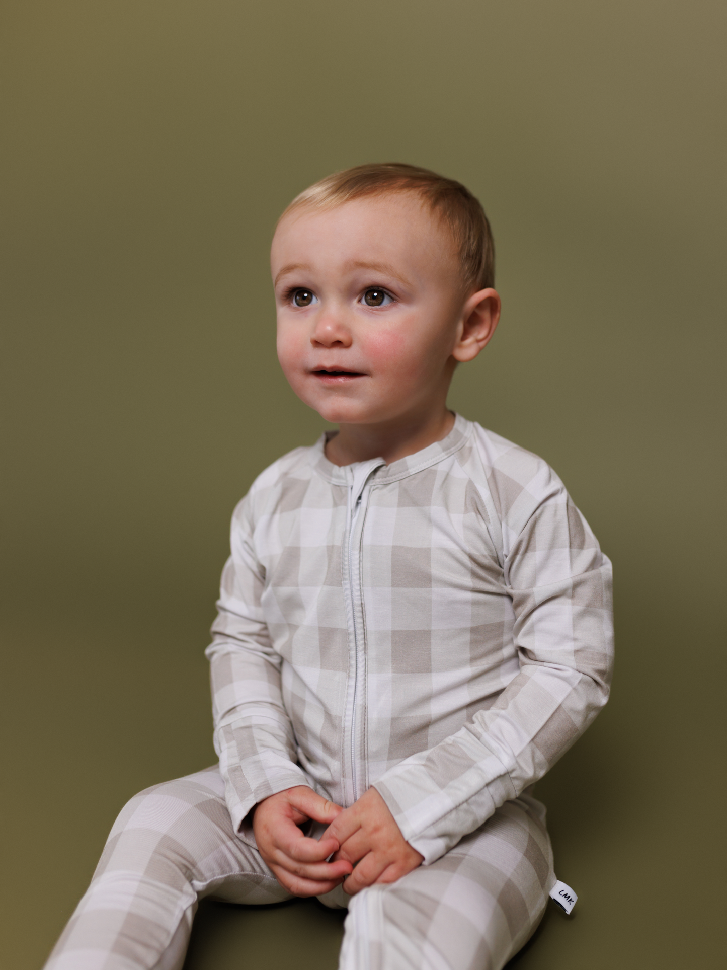 Grey Gingham Zipper Romper