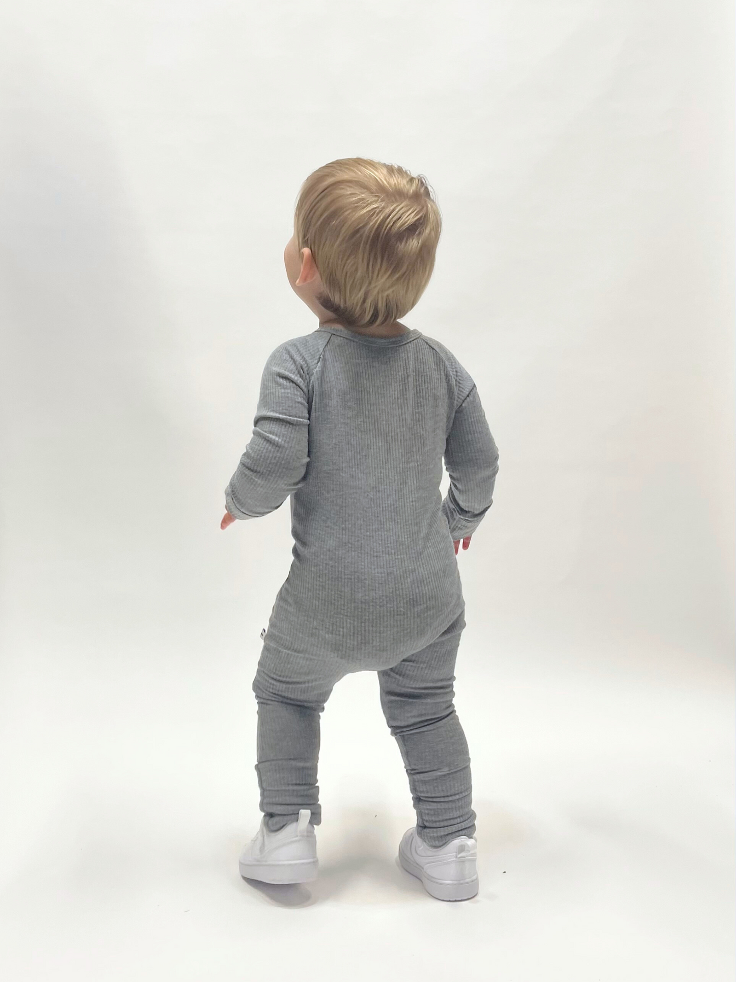 Ribbed Heather Grey Zipper Romper