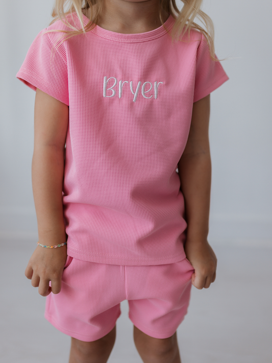 Pink Waffle 2pc Short Set