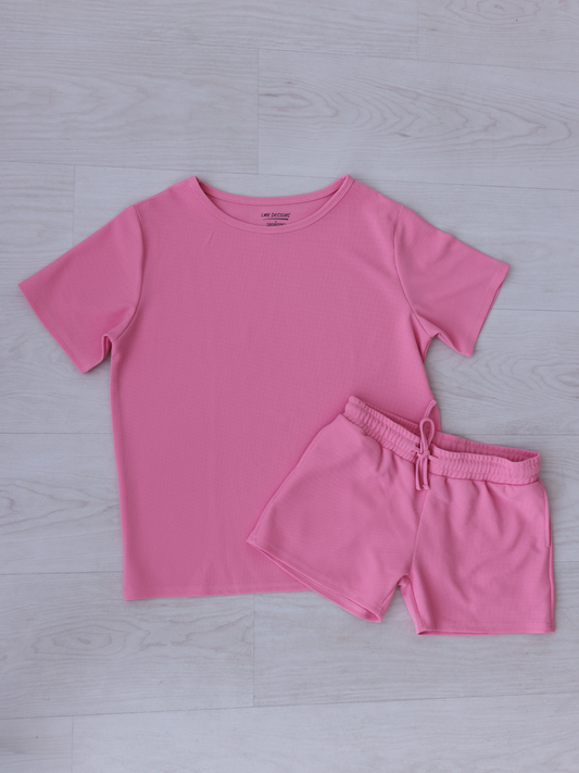 Pink Waffle 2pc Short Set Adult Womens