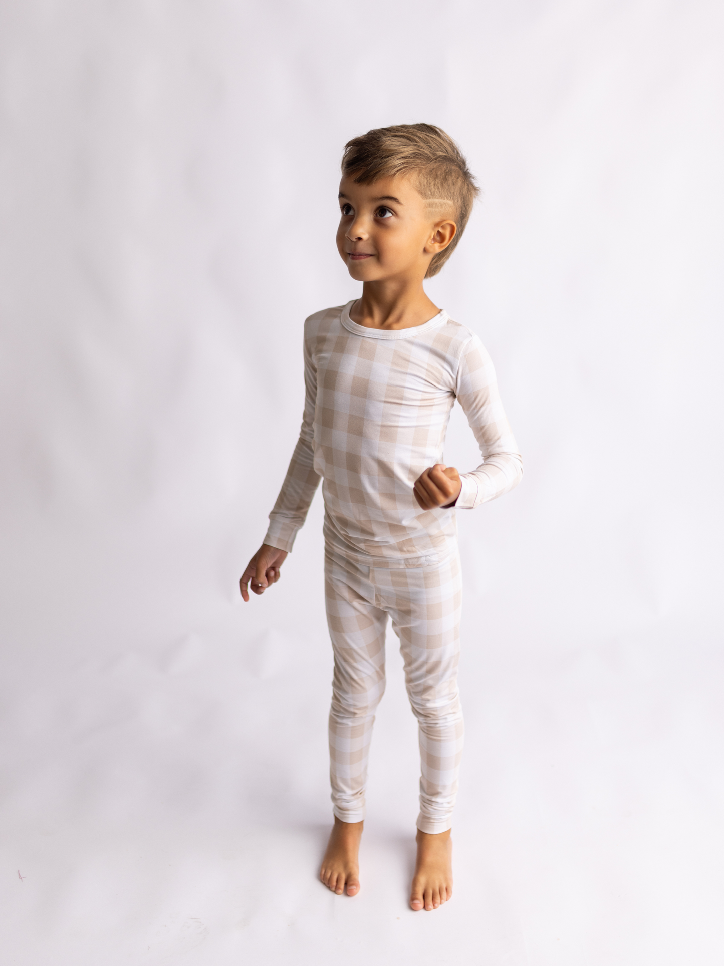 Tan Gingham 2pc PJ Set