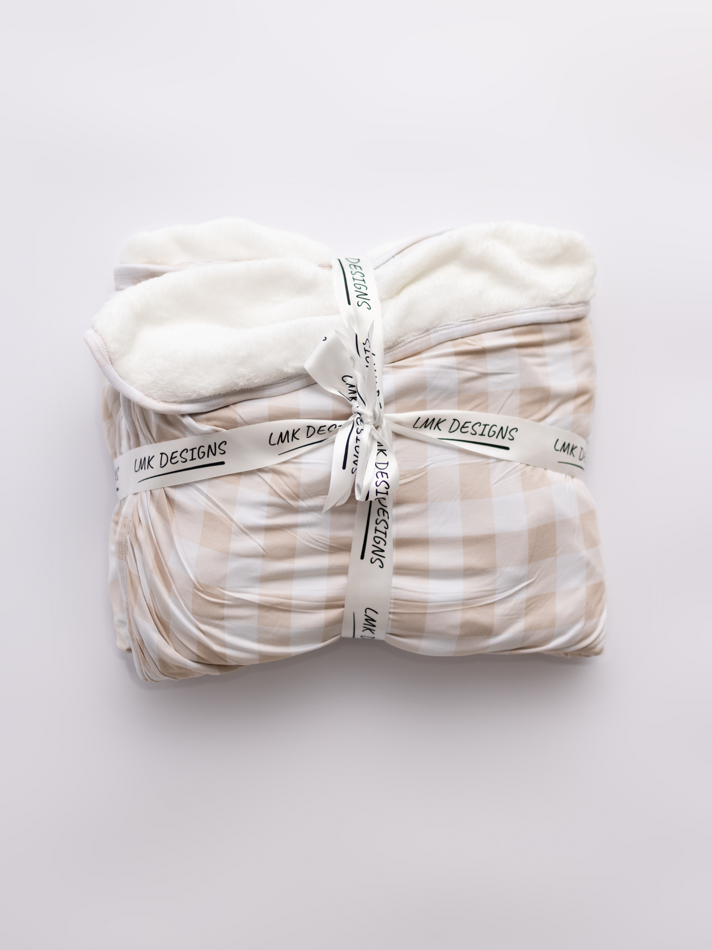 Tan Gingham Adult Plush Blanket