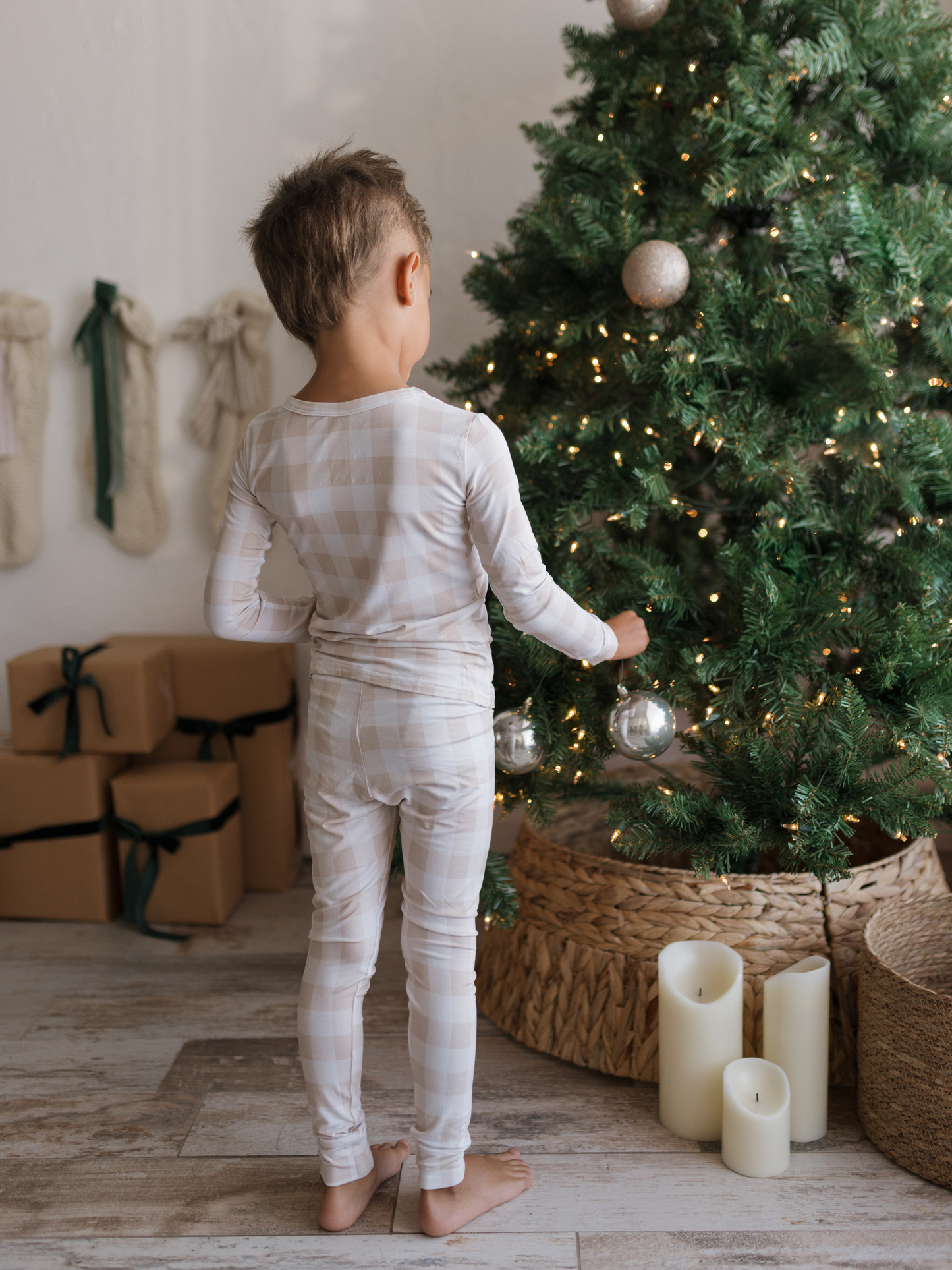 Tan Gingham 2pc PJ Set