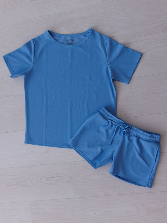 Waffle Blue 2pc Short Set Adult Womens