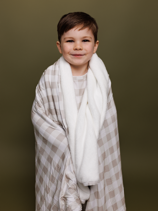 Grey Gingham Plush Blanket