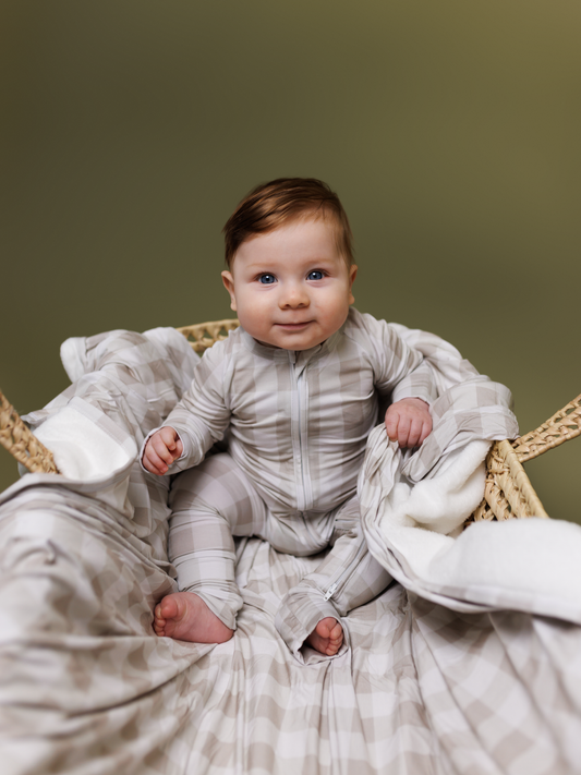 Grey Gingham Zipper Romper