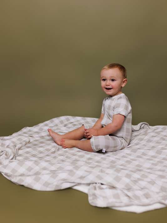 Grey Gingham Plush Blanket