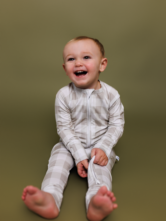Grey Gingham Zipper Romper