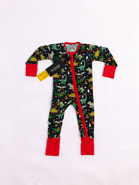 Christmas Dino Zipper Romper