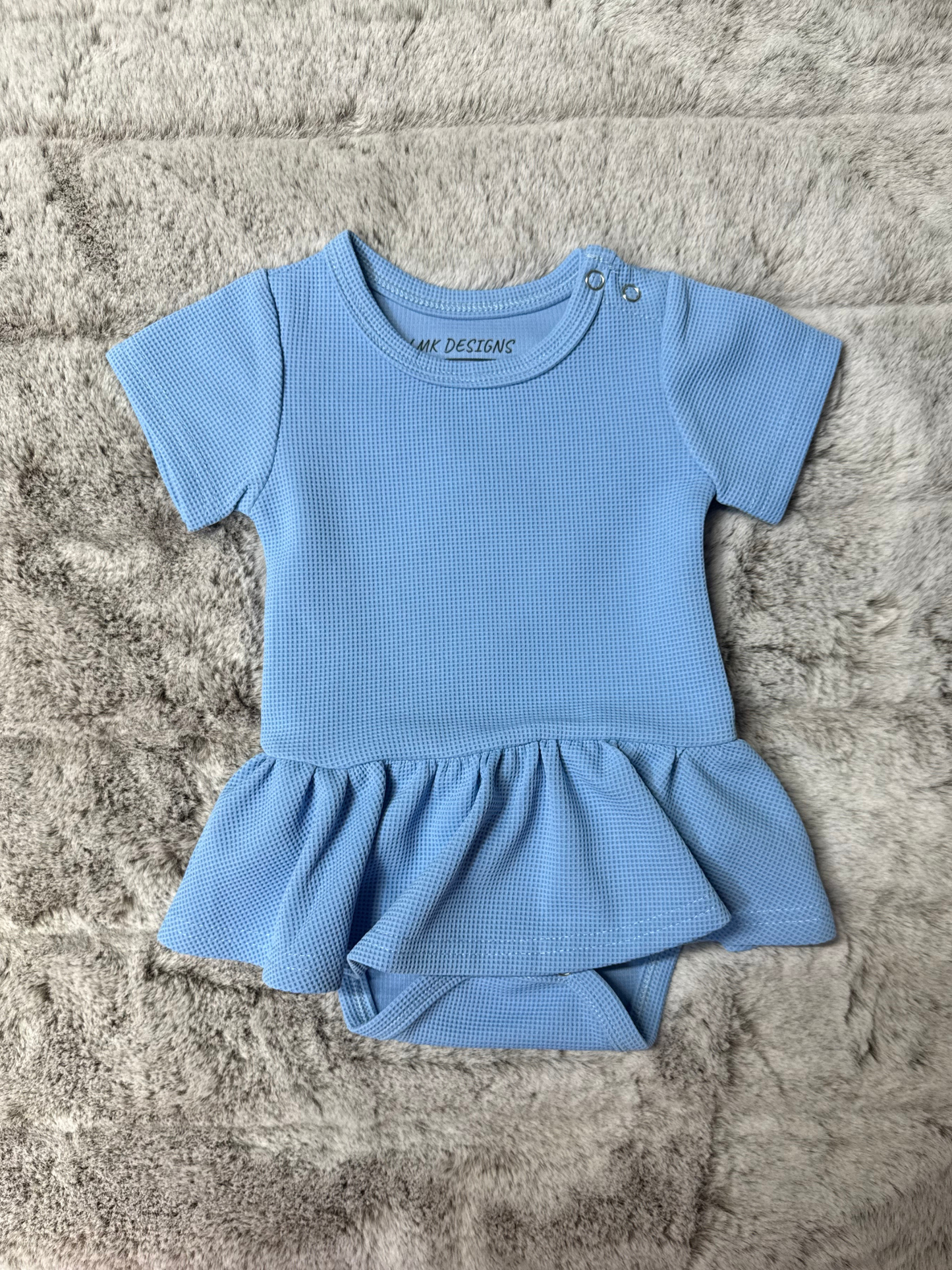 Waffle Blue Short Sleeve Twirl Dress with Bodysuit