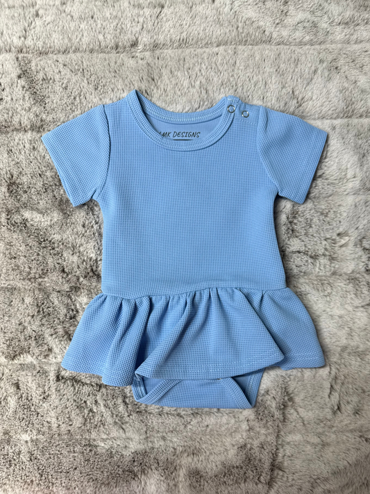 Waffle Blue Short Sleeve Twirl Dress with Bodysuit